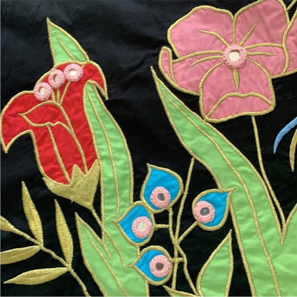 Vintage 1970s Ramona Rull size L Appliqué Tropical Bird Floral Dolman Tunic Top - Picture 3 of 9